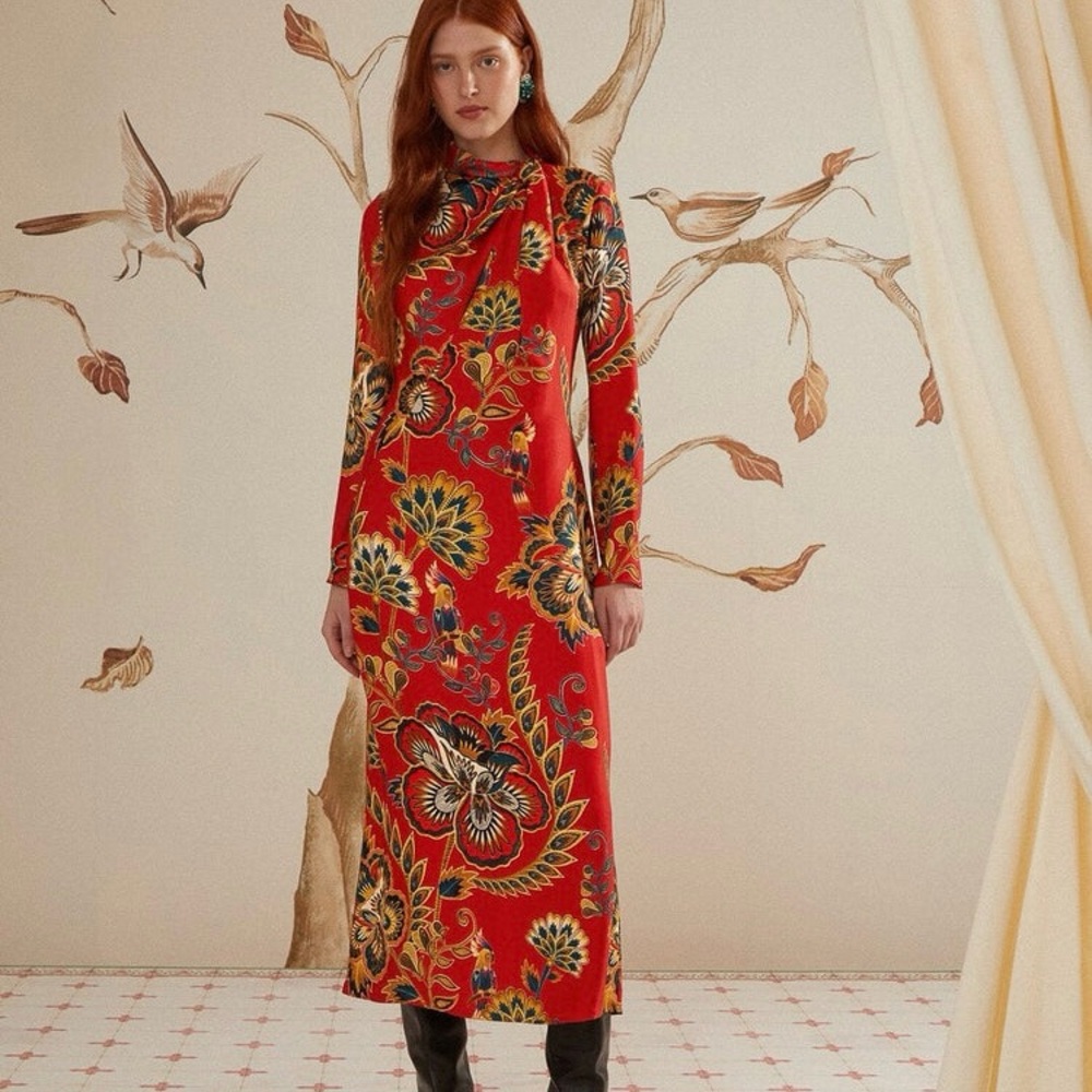 FARM Rio Vibrant Red Floral Long Sleeve Dress